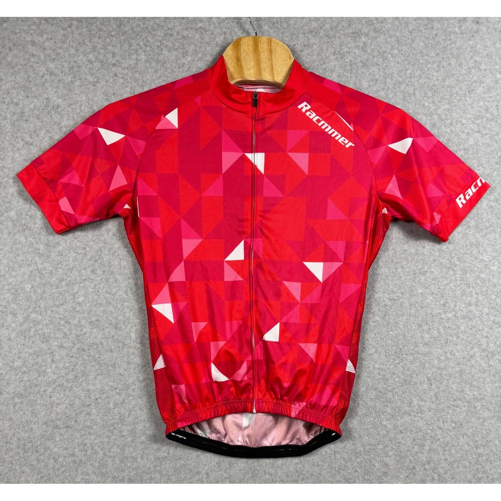 Racmmer Cycling Jersey Mens XL Red NWT Geometric Short Sleeve Full Zip Pocket